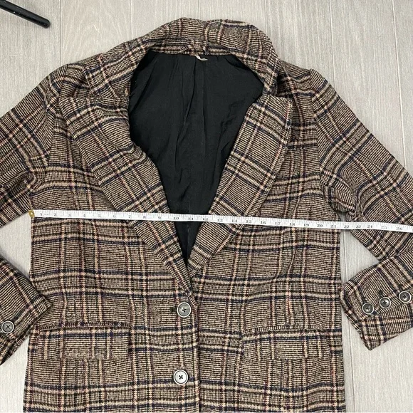 Free People Plaid Wool Blend Tweed Oversized Boxy Coat Overcoat Long Jacket Boho
